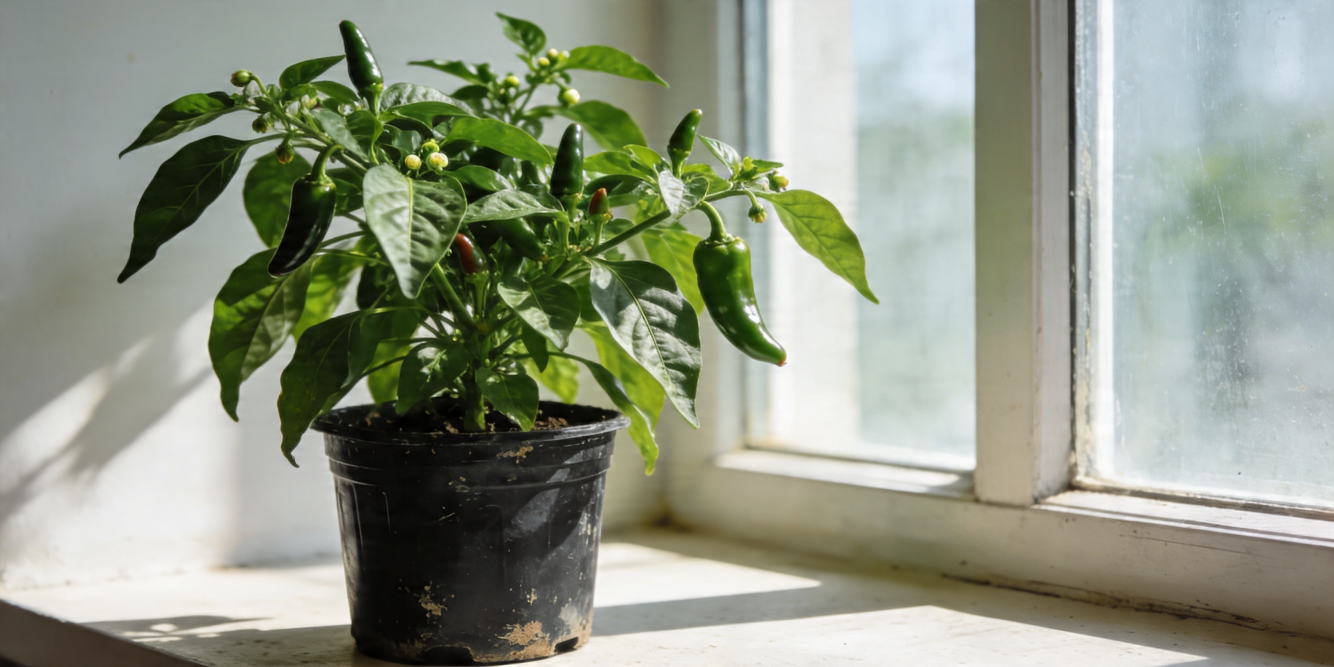 Chili pepper seedlings in pots