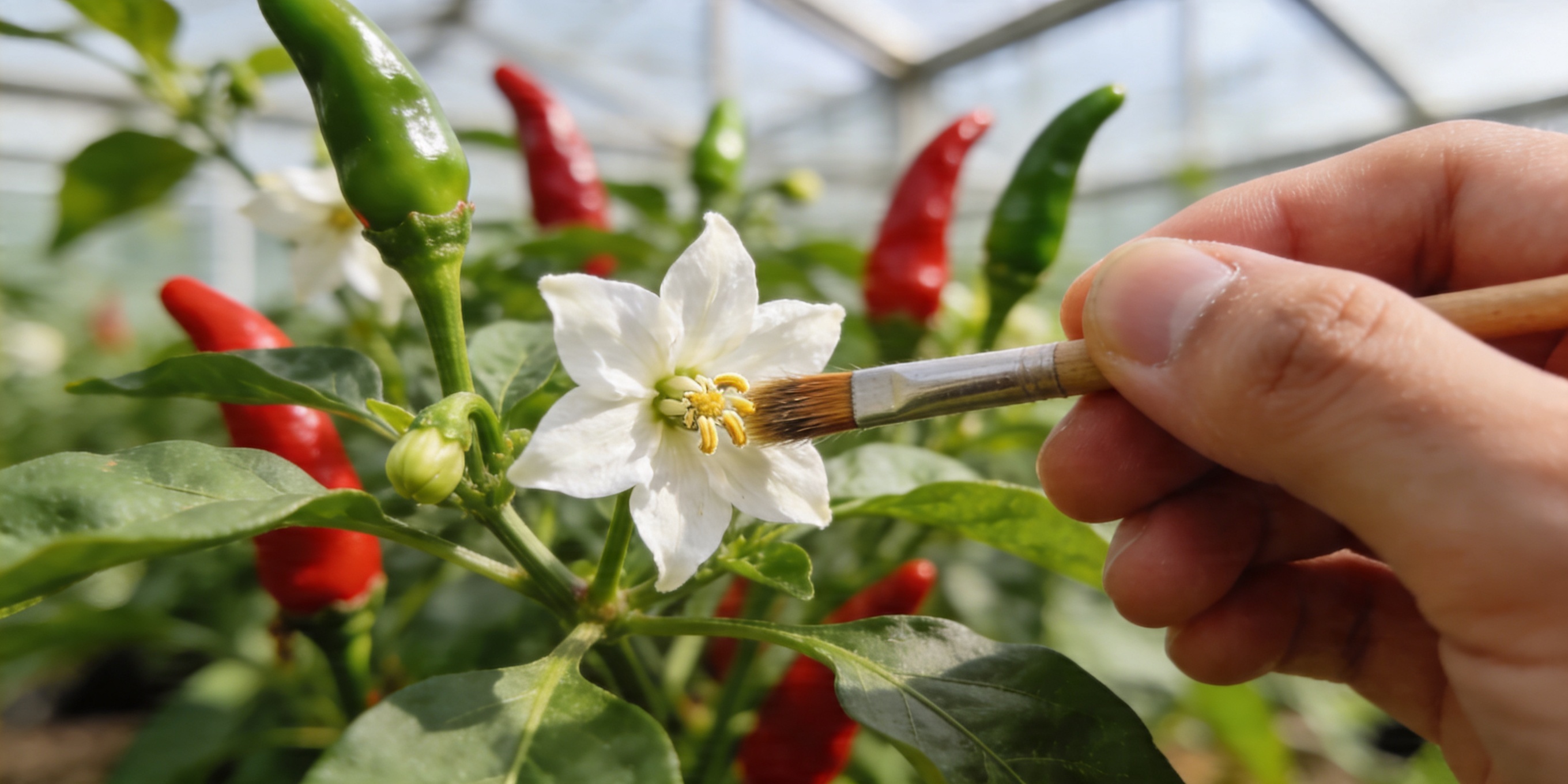 Hand pollinating a flower