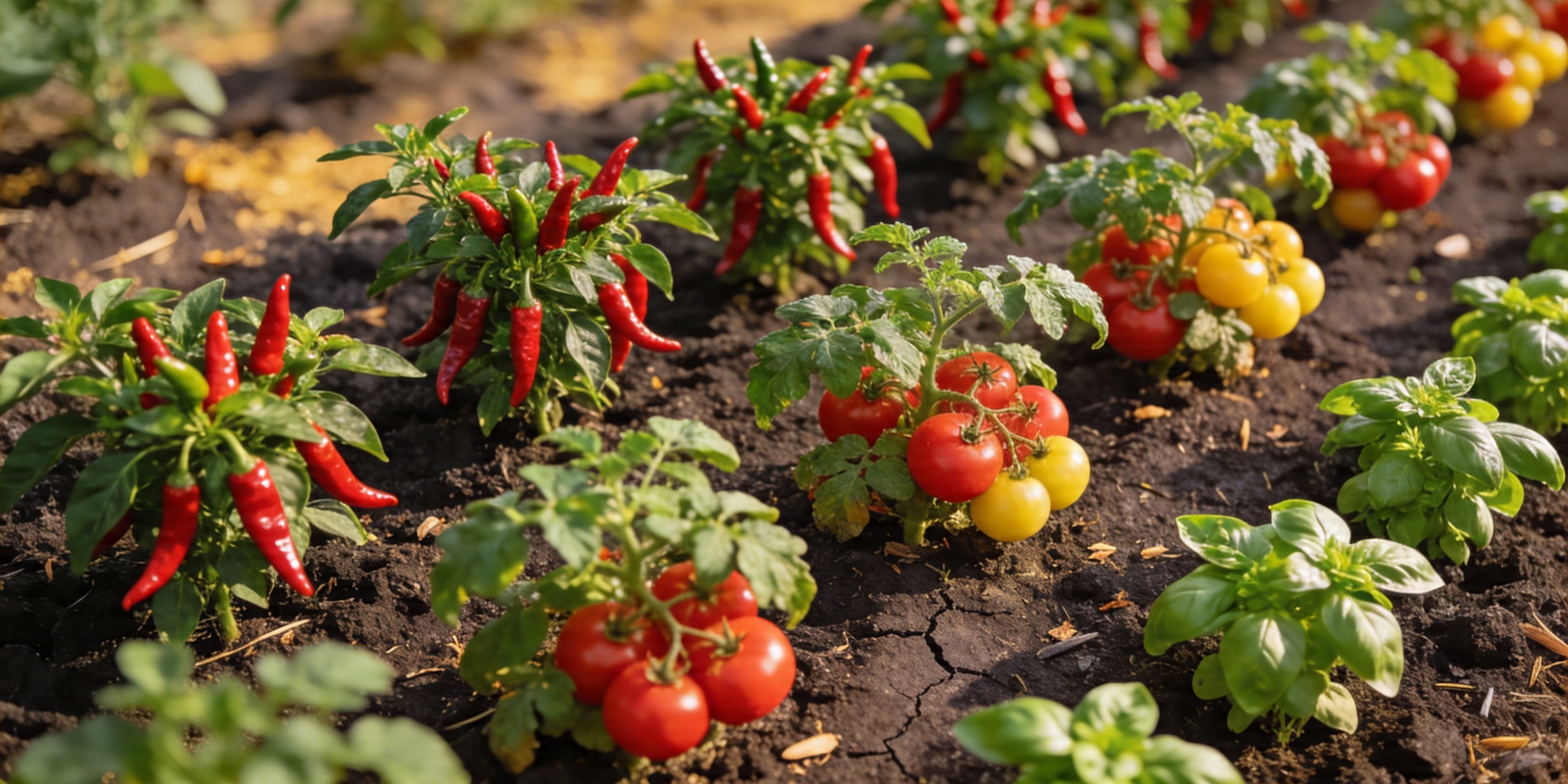 Garden with chili peppers and many other crops